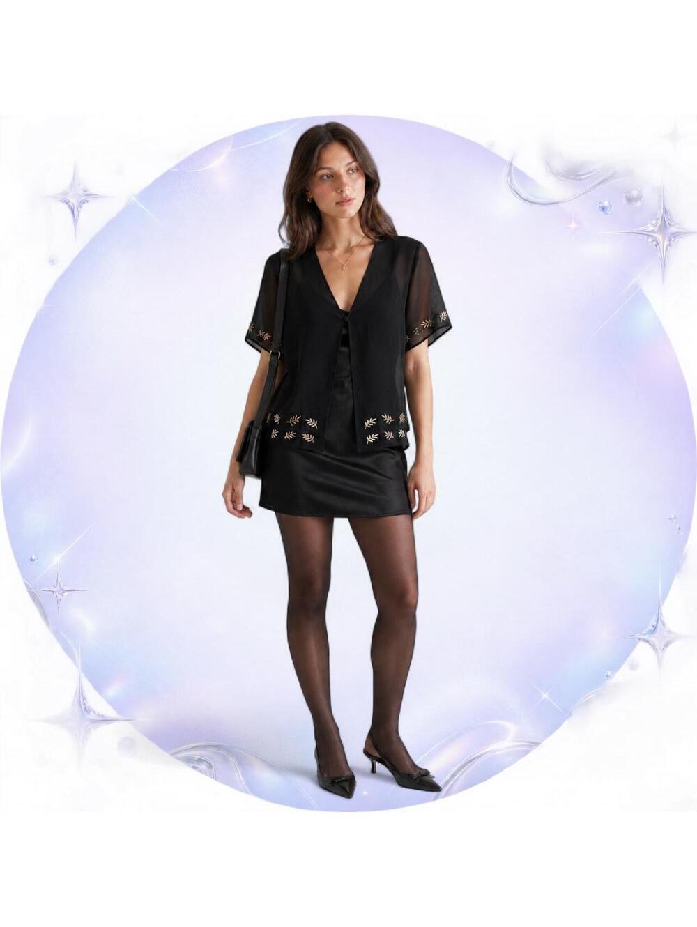 Vintage Studio I Black Embroidered Sheer Shawl Top